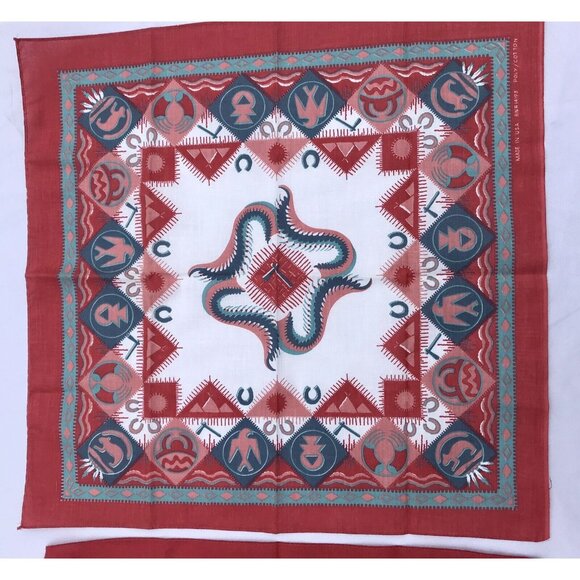 2 VTG Aztec Southwestern Bandana Handkerchief Native American Rockabilly Red - Picture 12 of 16